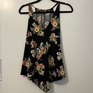 Black floral sleeveless tank blouse shirt flowy top